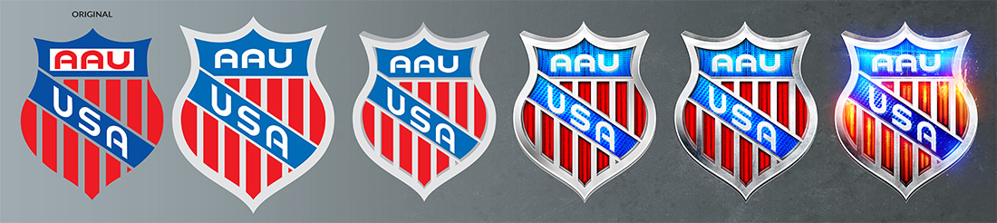 AAU Shield stylized logo design progression